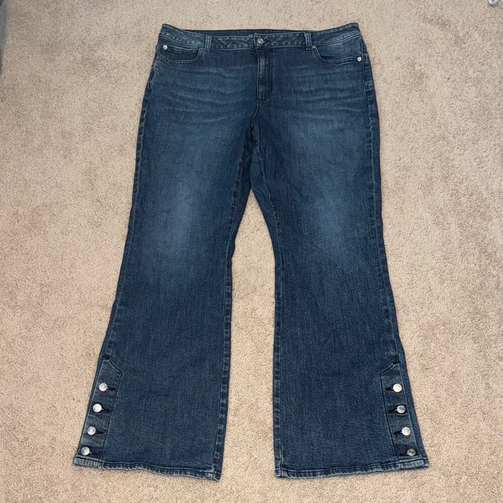 Michael Kors Button Hem Flare High Waist Denim Blue Jeans Women's 18W